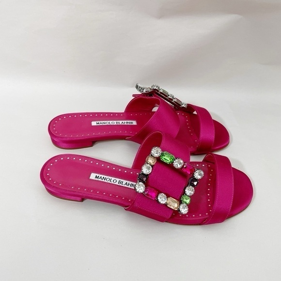 Like New MANOLO BLAHNIK Crystal Verda Satin Sandals - Picture 6 of 10